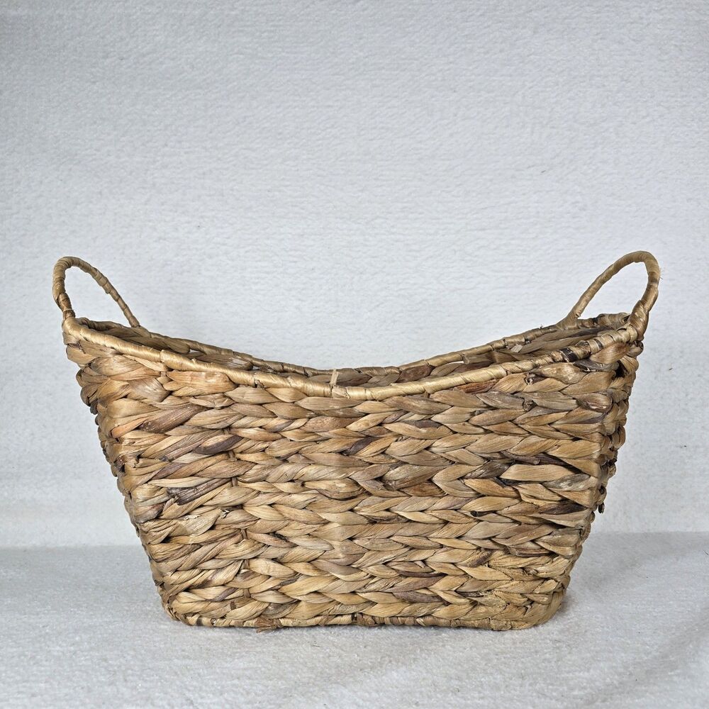 Natural Wicker Basket Handles Hand-Braided Water Hyacinth Sturdy Metal Frame